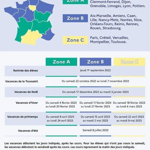 photo les dates des différentes vacances scolaires pour la rentrée 2022-2023.  ©  service public