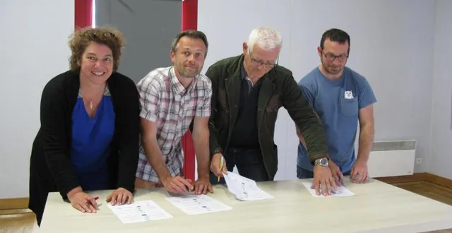 photo  de gauche à droite : karine riguet (marcheurs de la gée), philippe lecrecq pour générations mouvement, michel briffault pour la mairie et guillaume marchand (cool en run).  &copy;  ouest-france 