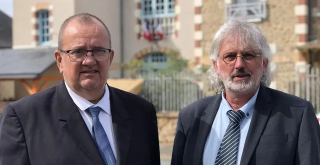photo  bruno pinçon (à droite) et son suppléant christophe hannier, candidats rn dans la 3e circonscription aux législatives 2022.  &copy;  le maine libre 