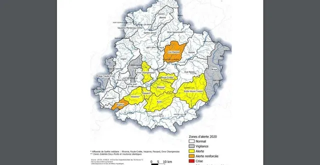 photo  deux bassins-versants sarthois sont en alerte renforcée, trois en alerte et trois en vigilance.  &copy;  préfecture de la sarthe 