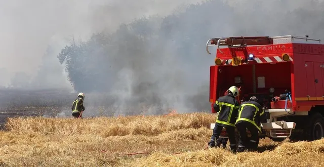 photo  une quinzaine de pompiers sont mobilisés sur un incendie dans un champ à vitrai-sous-l’aigle.  &copy;  illustration ouest-france 