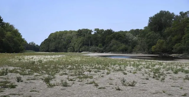 photo  mûrs-érigné, le 28 juillet 2022. le niveau du louet, au port des fontenelles, illustre la sévère sécheresse subie en maine-et-loire comme dans une large partie du pays.  &copy;  co – laurent combet 