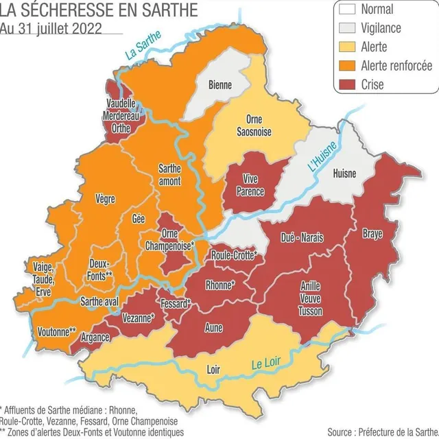 photo huit bassins sont concernées par des interdictions d'usage de l'eau très strictes.  ©  photo le maine libre