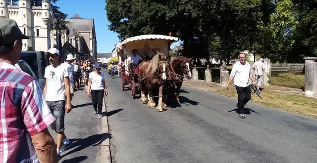 photo  dès 11 h le 24 juillet, le défilé de chevaux de trait breton et de la carriole transportant des personnes en situation de handicap, a drainé le public vers le champ de courses  &copy;  ouest-france 