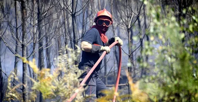 photo  même si le feu à baugé-en-anjou (maine-et-loire) est maîtrisé, 103 pompiers sont toujours sur place et restent vigilants, ce vendredi 12 août au soir. des reprises sont toujours possibles.  &copy;  marc ollivier/ouest-france 