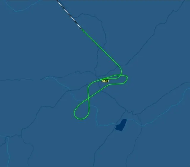 photo l’étrange trajectoire du boeing d’ethiopian airlines.  ©  capture d’écran flightaware