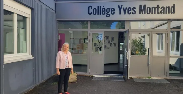 photo  florence lenois, principale du collège yves-montand, du theil-sur-huisne (orne), devant les portes de l’établissement qui se rouvriront bientôt.  &copy;  ouest-france 