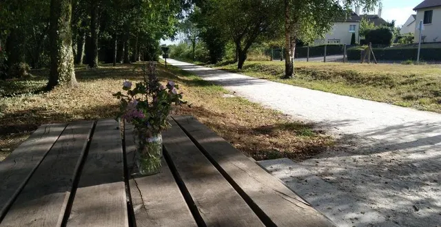 photo  sur cette table de pique-nique, une habitante du quartier dispose toujours des fleurs. un geste apprécié des promeneurs.  &copy;  ouest-france 