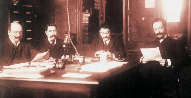 photo  les fondateurs de l’automobile club de la sarthe (futur aco) en 1906. de gauche à droite : georges durand, rené pellier, georges carel, gustave singher.  &copy;  archives aco 