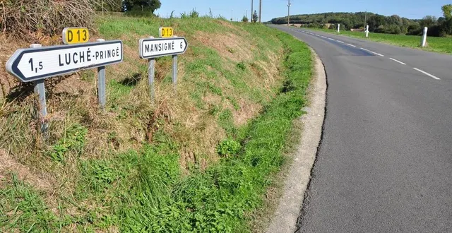 photo  l’accident s’est produit peu après 15 heures sur la d13 entre mansigné et luché-pringé.  &copy;  le maine libre 