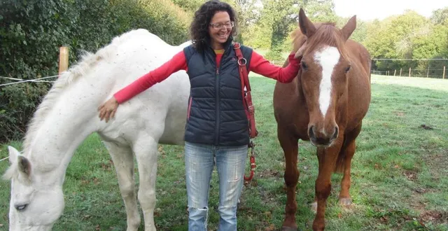 photo  une caresse à chacun d’eux. ils ont rejoint le pâturage en compagnie d’ashley qui leur parle, les cajole, les invite à prendre du bon temps. 