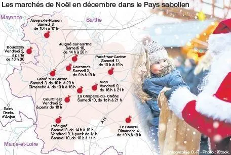photo la carte des marchés de noël dans le pays sabolien.  ©  infographie ouest-france