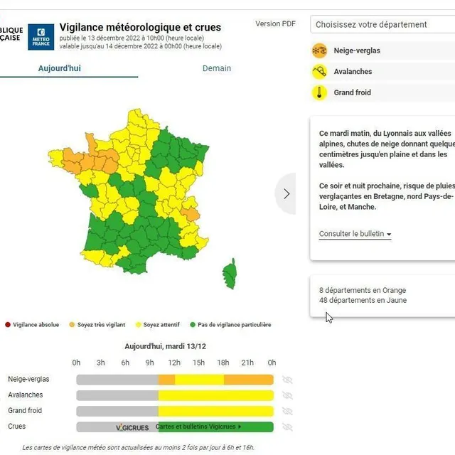 photo la sarthe est placée en vigilance orange neige et verglas ce mardi 13 décembre 2022 par météo france.  ©  météo france/capture d'écran