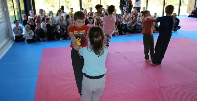 photo  en musique, devant les regards de leurs camarades, des enseignantes et familles, accompagnés de boris gesbert, les élèves ont réalisé des figures d’acrosport.  &copy;  ouest-france 