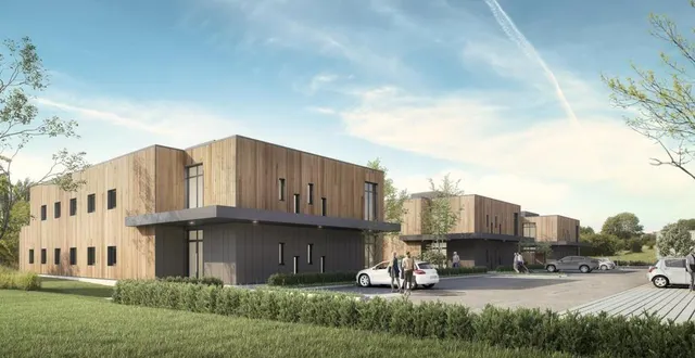 photo  vue de l’architecte des futurs bâtiments de la zac de l’oseraie, construit par aïnowa, dans un milieu de verdure.  &copy;  aïnowa 