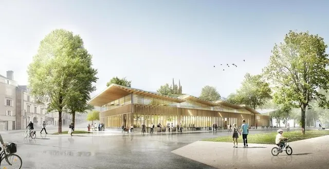 photo  les halles gourmandes comprendront une vingtaine de stands occupés par des producteurs locaux.  &copy;  cabinet d’architecture bruno huet (sabh) 