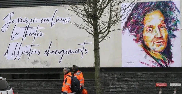 photo  en rendant hommage à molière, l’artiste al1 interroge sur le devenir du quartier en pleins travaux.  &copy;  ouest-france 