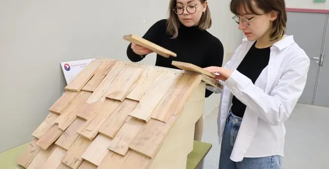 photo  le faucon crécerelle peut compter sur emma et louise qui lui préparent un nichoir, inspiré de son cri : « c’est comme si son cri, faisait vibrer ce qu’il y a autour. c’est pour ça qu’on a fait un toit avec des planches irrégulières ; pour représenter cette vibration. » ?  &copy;  archives ouest-france 