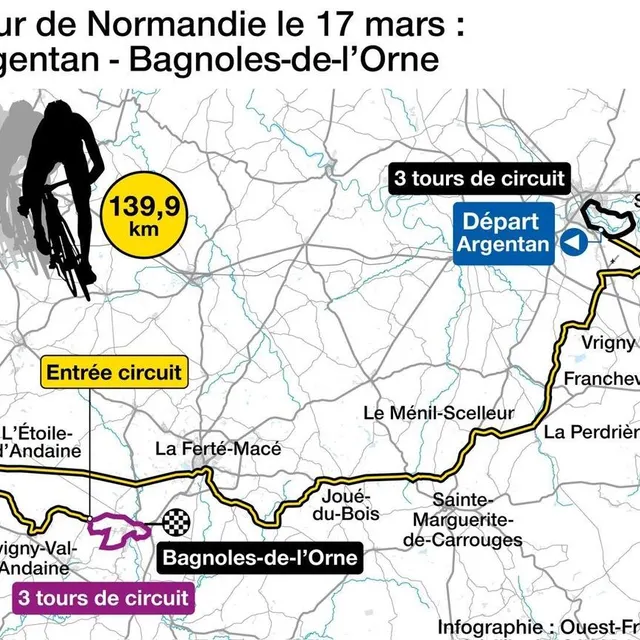 photo la première étape du tour de normandie féminin aura lieu dans l'orne, vendredi 17 mars 2023.  ©  infographie ouest-france