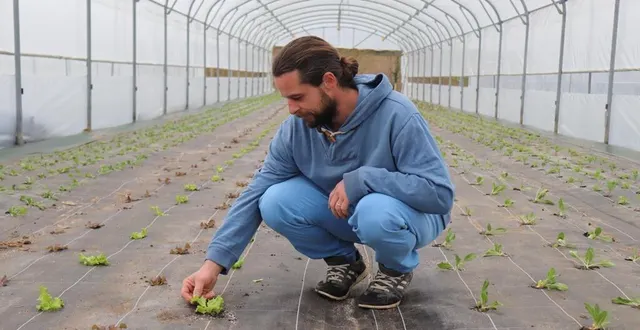 photo  il y a quelques jours, brice massé, maraîcher bio à luché-pringé, a planté 3 000 légumes sous serre, dont des salades et blettes.  &copy;  ouest-france 