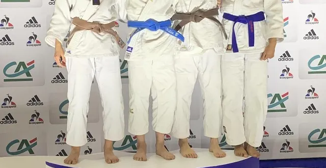 photo  héléa bailleul (deuxième à partir de la gauche) a remporté la coupe de france minimes chez les moins de 48 kg.  &copy;  aj 61 