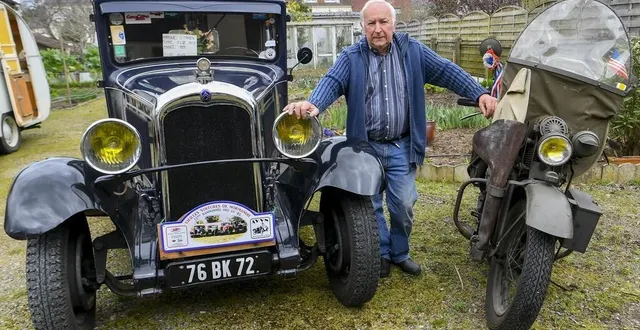 photo  gérard mauboussin présentera une citroën c4, une moto harley davidson de la seconde guerre mondiale et une caravane lors du salon auto moto rétro, ce week-end au mans.  &copy;  le maine libre yvon loue 