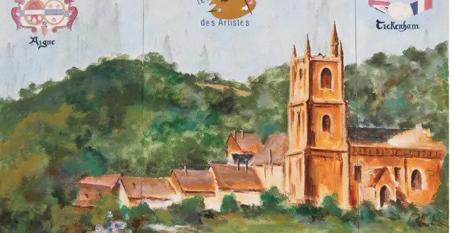 photo  fresque représentant le jumelage d’aigné avec tickenham réalisée par le triangle des artistes, au mur de la salle tickenham.  &copy;  le maine libre 