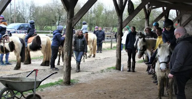photo  les montures sont prêtes à commencer la balade qui durera environ une demi-heure.  &copy;  le maine libre 