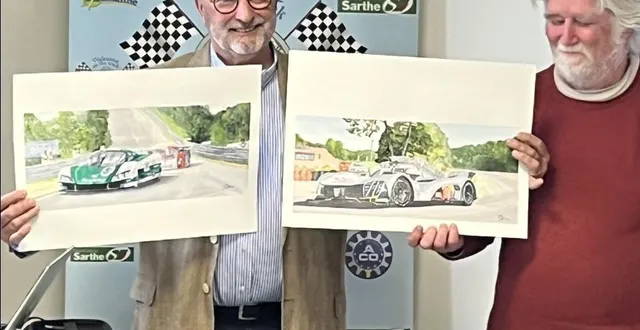 photo  philippe david, président du virage de mulsanne et ray toombs, peintre officiel de l’association.   &copy;  virage de mulsanne 