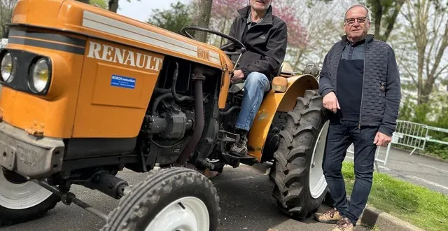 photo  bernard jaunay, président de l’amicale du tracteur renault, et michel chasseray, trésorier. ils ont présenté un vigneron 50s lors de la 38e édition des cinq et deux litres au mans, dimanche 30 avril.  &copy;  ouest-france 
