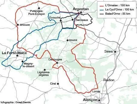 photo les trois parcours de la course cyclosportive l’ornaise.  ©  ouest-france
