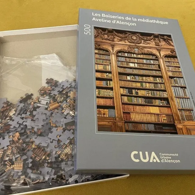 photo pour contribuer au financement des travaux, il est toujours possible d’acheter ce puzzle représentant les boiseries de la médiathèque d’alençon ou de faire un don via la fondation du patrimoine.  ©  archives ouest-france