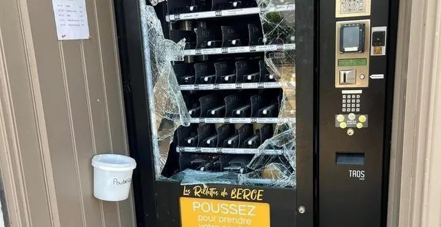 photo  le distributeur de rillettes de saint-vincent-du-lorouër (sarthe) a été vandalisé dans la nuit du lundi 5 au mardi 6 juin 2023.  &copy;  les rillettes de bercé 