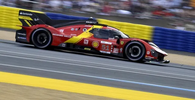 photo  la ferrari 499 p n°51, pilotée par james calado, antonio giovinazzi et alessandro pier guidi a remporté les 24 heures du mans 2023. retrouvez le classement complet.  &copy;  photo : mark ollivier / ouest-france 