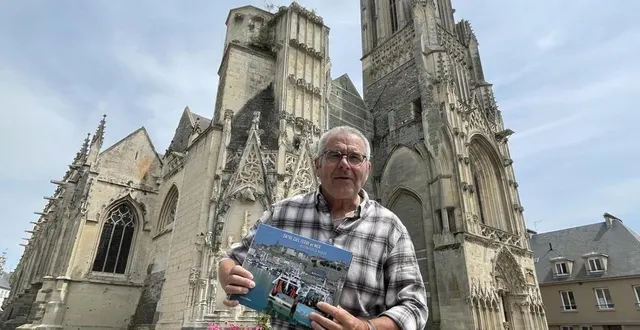 photo  richard brionne devant l’église notre-dame de saint-lô qu’il évoque dans son livre « entre ciel, terre et mer, destination la manche ».  &copy;  ouest-france 
