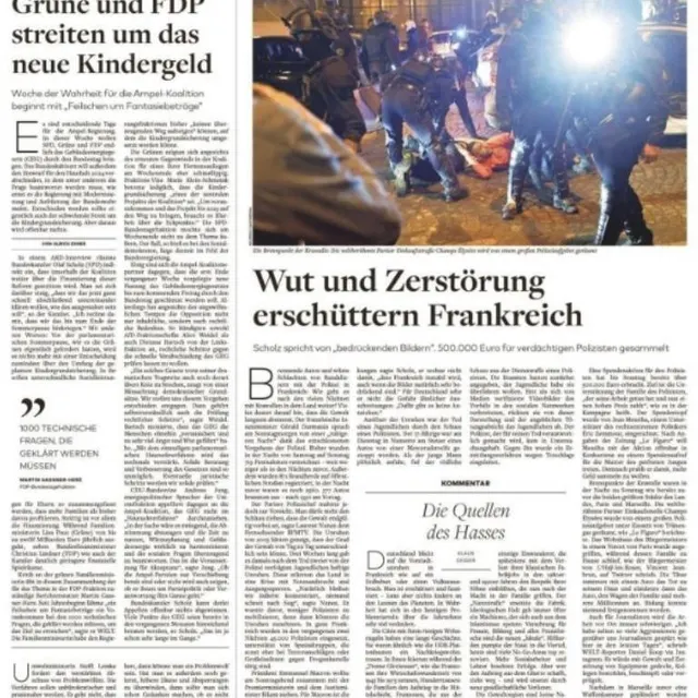 photo la une de die welt, le 3 juillet 2023.  ©  die welt