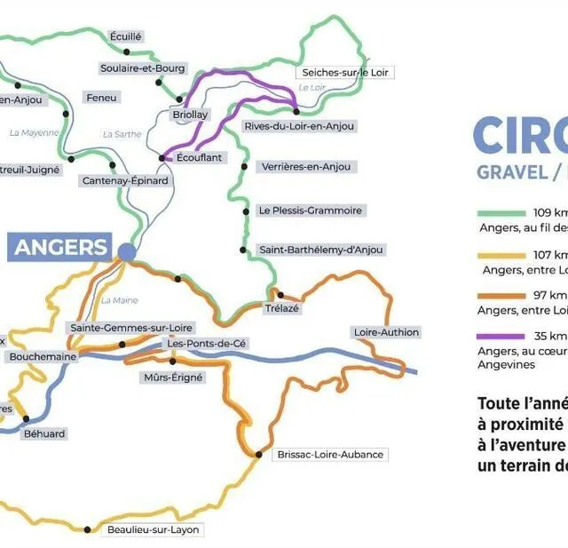 Les quatre circuits gravel au départ d’Angers. Destination Angers photo les quatre circuits gravel au départ d’angers. © destination angers