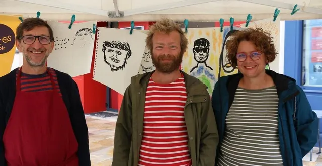 photo  michel liégeois, samuel coomans et mathilde estadieu : le trio d’artistes encadrent les habitants pour ce drôle de projet.  &copy;  ouest-france 