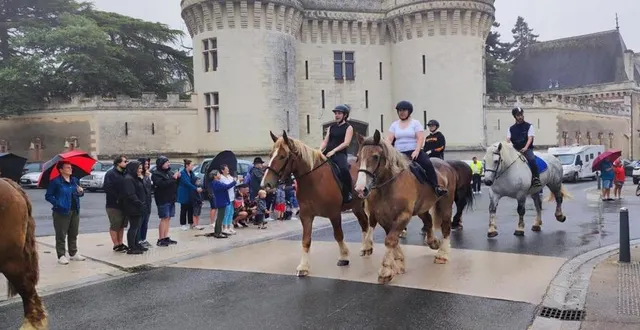 photo  un défilé de chevaux de traits et leurs cavaliers dans le bourg a entraîné le public vers le champ de courses et ses animations.  &copy;  co 