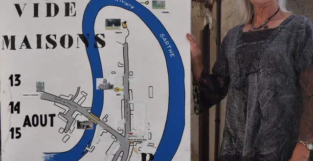 photo  marie-agnès watteau devant le plan des douze maisons participant à la première édition du vide-maisons.  &copy;  ouest-france 