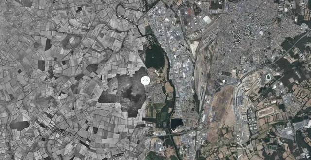photo  grâce aux photos de l’ign, on peut remonter le temps. ici une vue aérienne d’allonnes et du sud du mans avec, à gauche, une photo de 1949, et à droite, le territoire en 2022.  &copy;  ign 