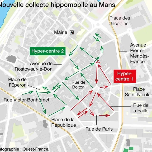 photo la collecte s’effectuera dans le secteur hyper-centre 1 les semaines paires et dans le secteur hyper-centre 2, les semaines impaires. données : le mans métropole.  ©  ouest-france