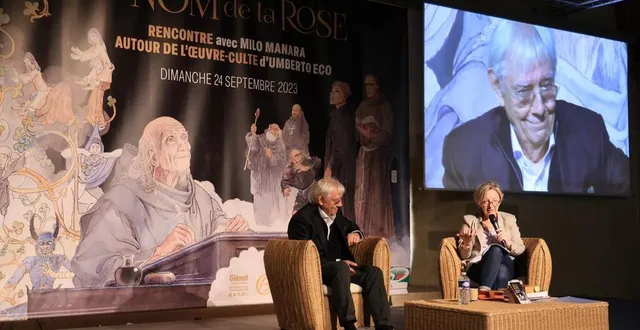 photo  l’immense auteur de bandes dessinées milo manara était, dimanche 24 septembre 2023, au dortoir des moines, à l’épau, au mans. lieu idoine pour présenter son dernier ouvrage « le nom de la rose », d’après le polar monastique d’umberto eco. il a répondu aux questions de la journaliste laëtitia gayet, devant un parterre de plus de quatre cents fans.  &copy;  ouest-france 