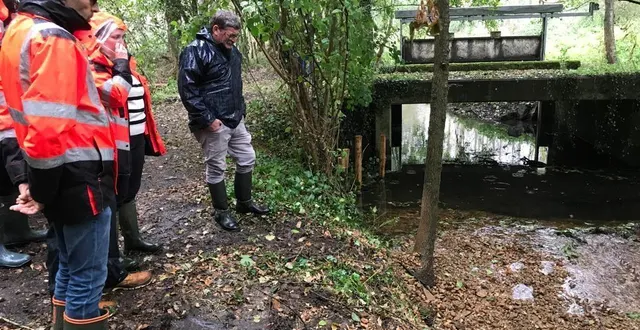 photo  le maire de la chapelle-d’aligné philippe deslandes et le chef du service patrimoine naturel du pays fléchois willy cheneau devant le ruisseau de l’argance, mercredi 18 octobre 2023.  &copy;  le maine libre 