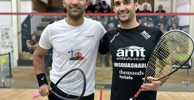 photo  l’égyptien mazen gamal (à gauche) n’a rien pu faire en demi-finale face à l’espagnol iker pajares (à droite).  &copy;  dr – niort squash club 