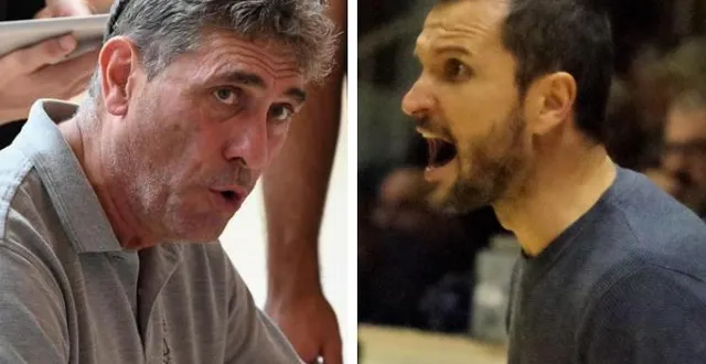 photo  pascal thibaud et fabien calvez se retrouvent dans le derby entre l’union rennes et l’aurore vitré à la salle colette-besson.  &copy;  jocelyne régent / ouest-france 