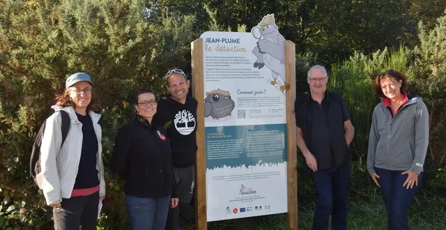 photo  benjamin beaufils coordinateur du projet life avaloirs, sandrine foret technicienne ens au département de la mayenne, alain blottière maire de villepail, ont présenter les travaux réaliser sur la corniche de pail avec les financement du projet life aux représentes de la commission européeenne.  &copy;  ouest-france 