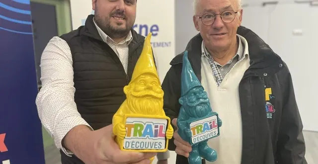 photo  clément hermenier-levillain, président du comité d’organisation du trail d’écouves et du pays d’alençon (orne), et gérard mansard, président du comité olympique de l’orne, renverront les nains de jardin dans la forêt.  &copy;  ouest-france 
