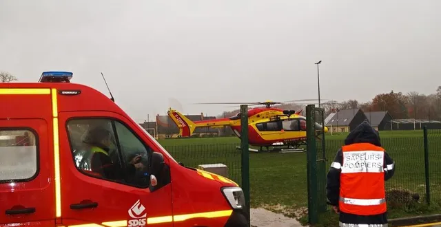 photo  le maire de saint-jean-des-bois (orne), jean-louis renault, a été héliporté au centre hospitalier de caen (calvados) vers 14 h 15, ce lundi 27 novembre 2023. il est décédé des suites de ses blessures.  &copy;  ouest-france 