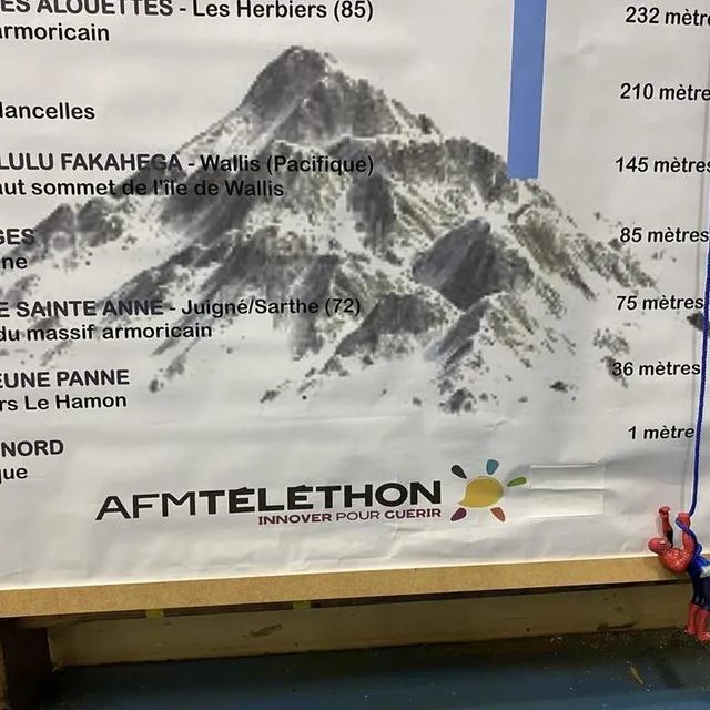 photo cette figurine spider-man va s’élever au cours des 24 heures d’escalade dans le gymnase.  ©  photo : le maine libre